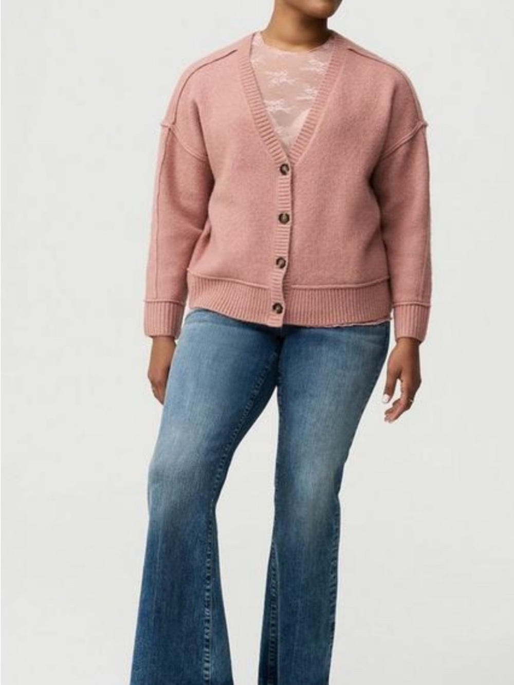 Vegan Cashmere V Neck Cardigan in Dusty Rose by Torrid